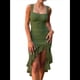 thumbnail image 3 of Vestido Midi Ajustado Fruncido para Mujer, Cuello Cuadrado, Sin Mangas, Bajo con Volantes, Vestido de Fiesta para Discoteca, Verde , Talla S, 3 of 7