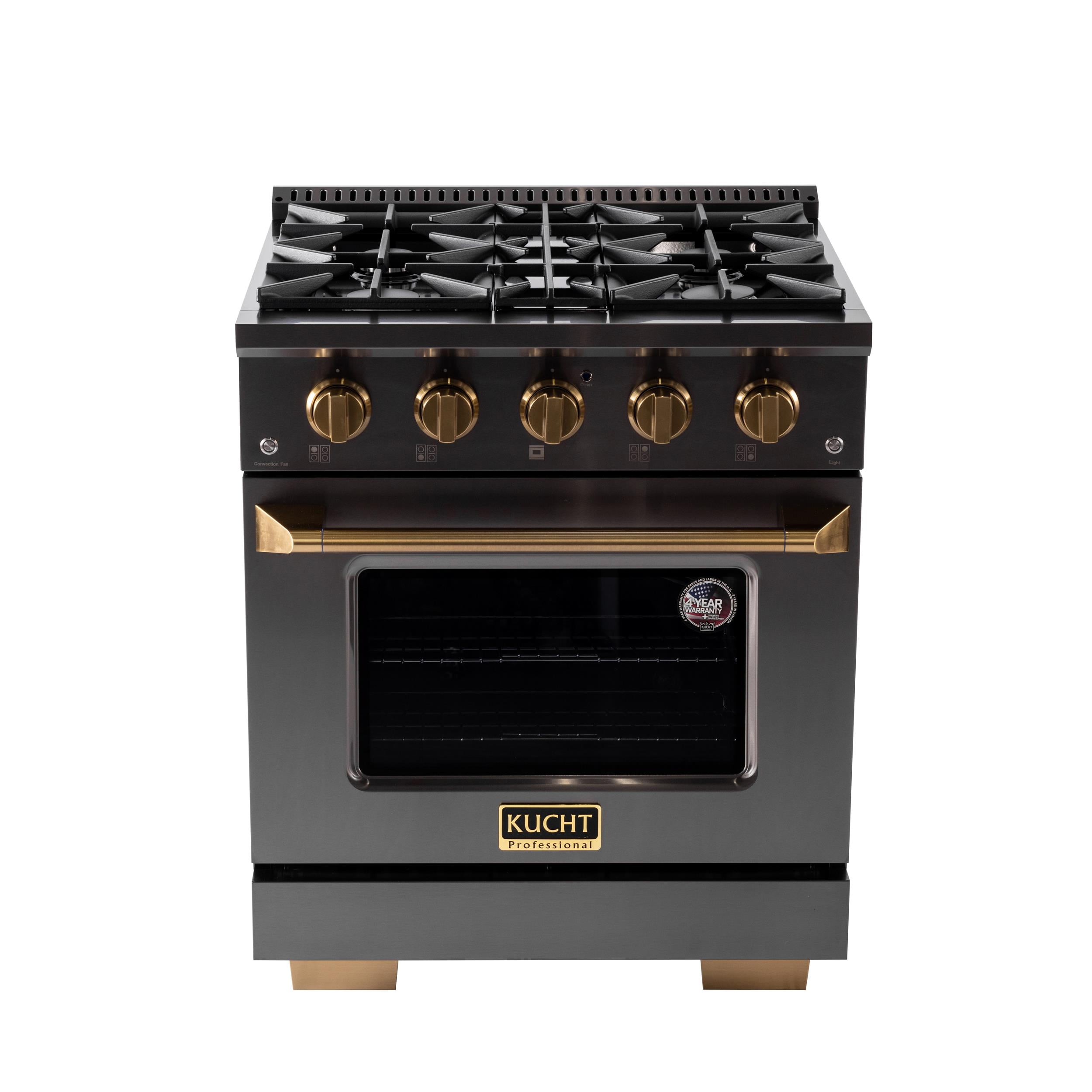 30 in Dual Fuel Range for Propane Gas in Titanium SS + Under Cabinet Range Hood