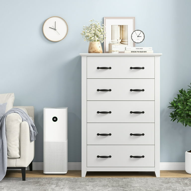 Costway 5 Drawer Chest Storage Dresser Tall Cabinet Organizer Bedroom Hallway White