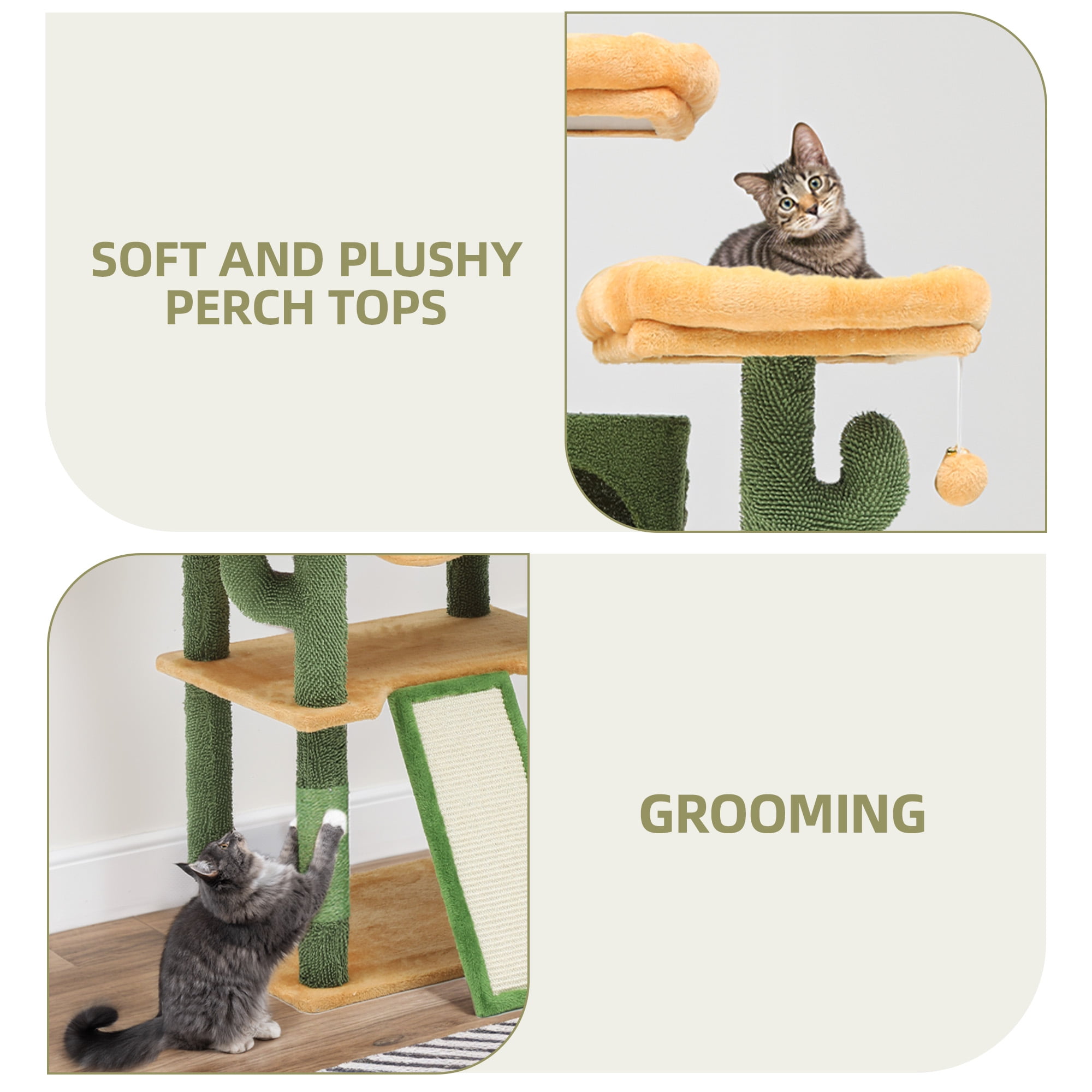 Uforic 76" Large Cactus Cat Tree Tower, Multi-Level Cat Condo with sisal Scratching Post & Plush Platform, Hammock, Green