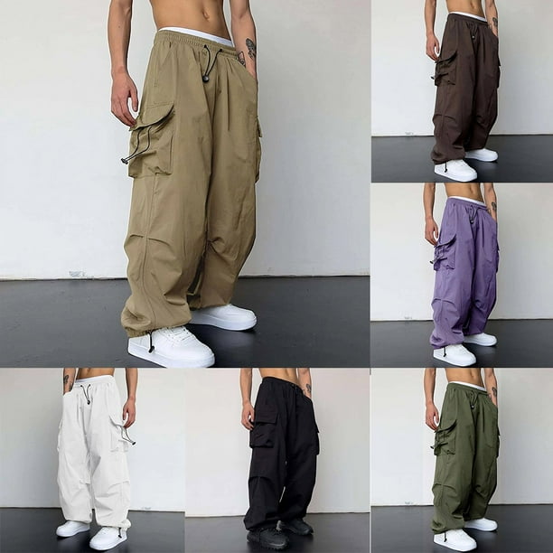Mens Cargo Parachute Pants Streetwear Vintage Y2K Hip Hop