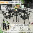 thumbnail image 2 of SUNCROWN 5-Piece Outdoor Wrought Iron Chairs and Table Patio Dining Furniture Set - 4 Stackable Metal Chairs, 1 Steel Slat Bistro Table and 1 Dark Blue 9Ft Patio Umbrella for Garden Backyard Deck, 2 of 8