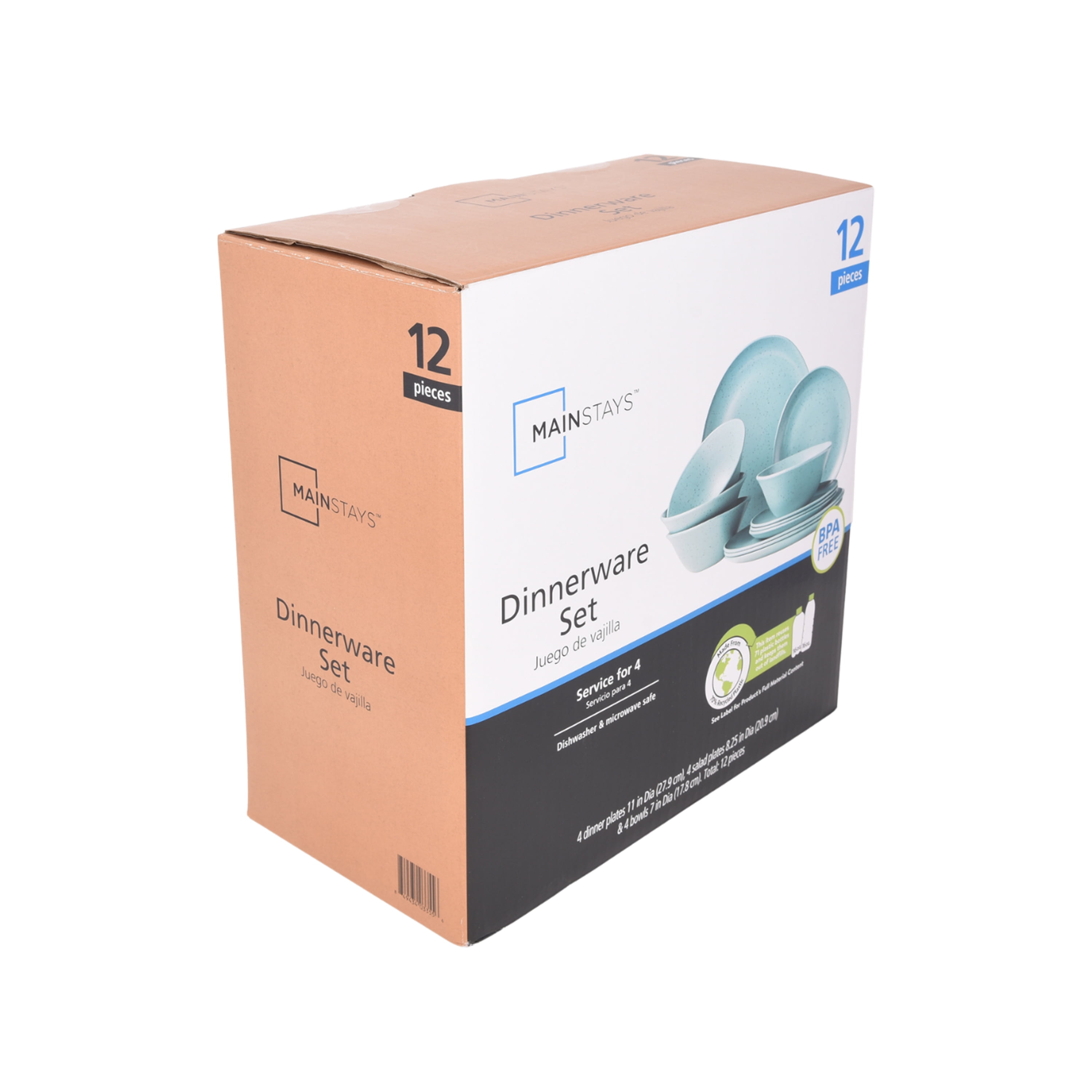 Mainstays 12-Piece Eco-Friendly Dinnerware Set, Aqua