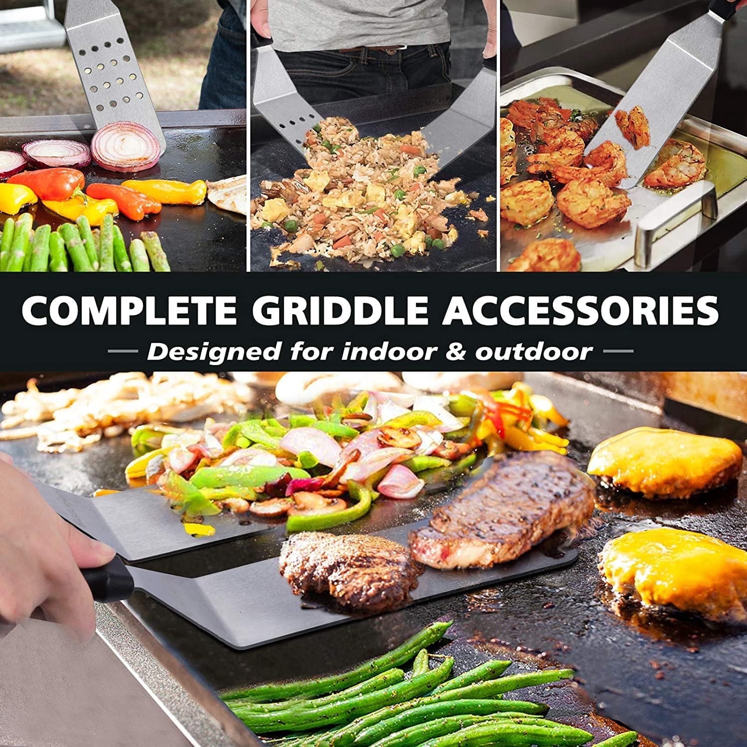Anoak 14PCS Griddle Accessories Kit, Flat Top Grill Accessories Set for Blackstone and Camp Chef, Grill Spatula Set with Enlarged Spatulas, Scraper for Outdoor Barbecue