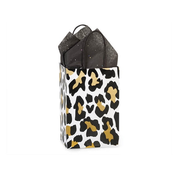 25 Pack, Golden Leopard Paper Shopping Bags, Rose 5.25x3.5x8.25" for Party, Holiday & Events, Made in USA