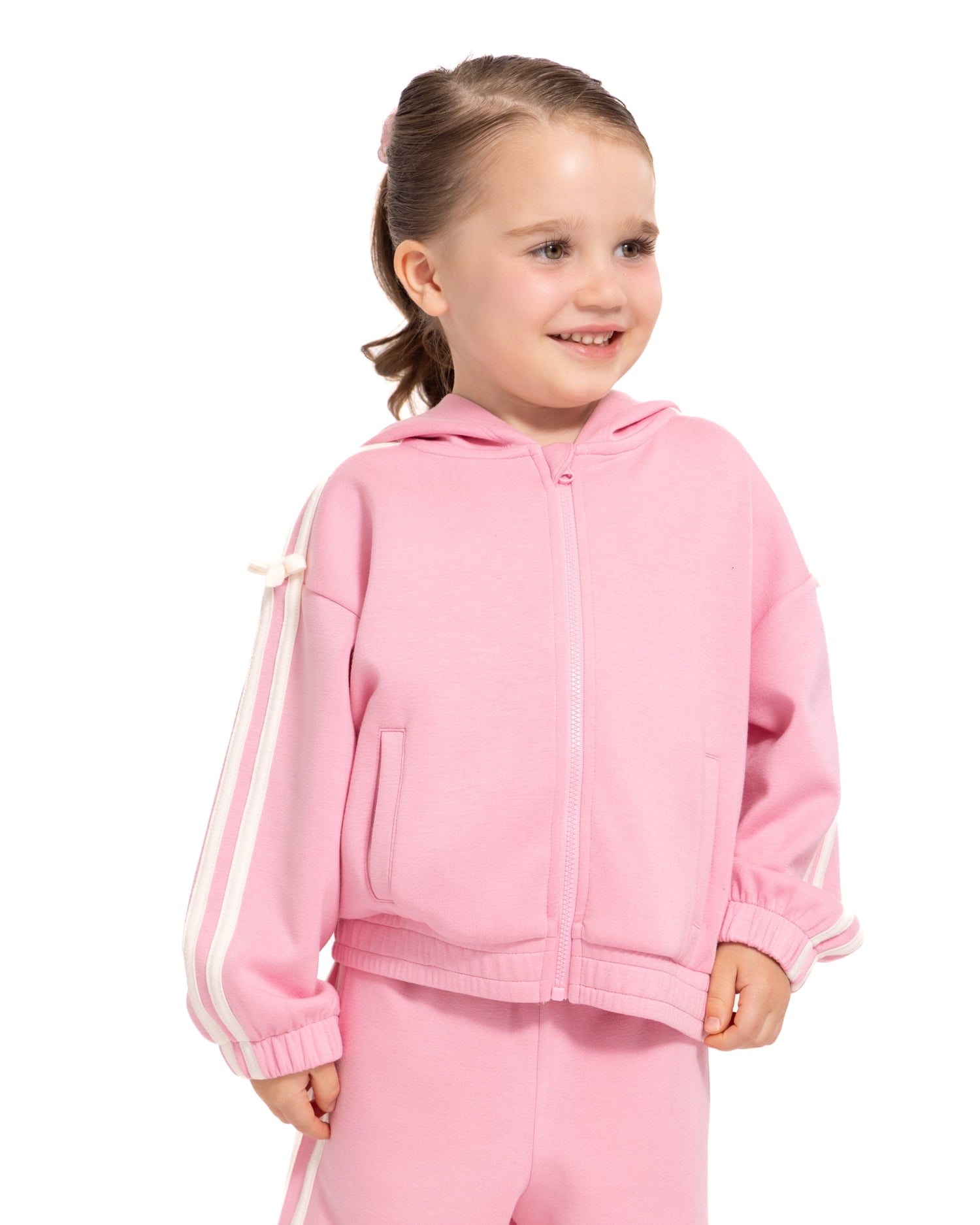 Wonder Nation Toddler Girls Full Zip Athletic Hoodie with Side Stripe and Bow, Sizes 12M-5T