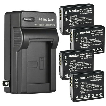 Kastar 4-Pack Battery and AC Wall Charger Replacement for Panasonic CGA-S007 CGA-S007A CGA-S007A/1B CGA-S007E CGR-S007 DMW-BCD10 Battery Panasonic DE-A26 DE-A45 DE-A45BC DE-A46 Charger