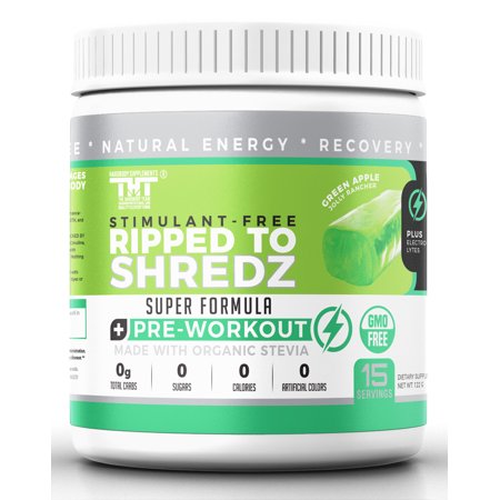 Ripped to Shredz Pre Workout Powder for Men & Women. Quality Energy Drink Sweetened with Organic Stevia that improves Energy, Focus and Performance (CAFFEINE FREE)