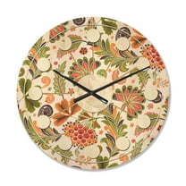 Designart 'Retro Fantasy Flowers On White I' Mid-Century Modern Wood Wall Clock