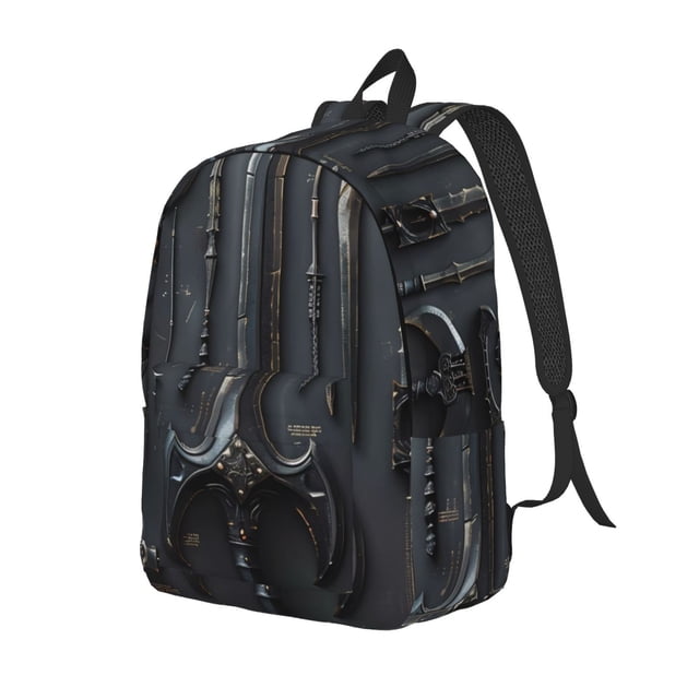 Kdxio Fantasy Medieval Weaponry Print Canvas Backpack for School Work Travel Lightweight Unisex Daypack with Laptop Compartment and Adjustable Straps-Small