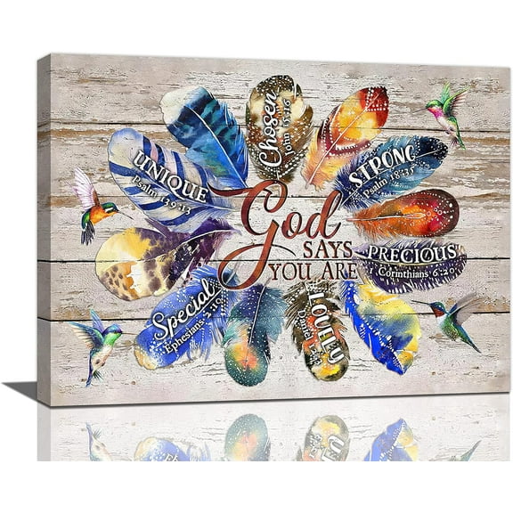 Hummingbird Wall Art Farmhouse Hummingbirds Pictures Wall Decor Rustic Colorful Feathers Canvas Painting Print God Says You Are Modern Artwork Home Decor for Bathroom Bedroom Living Room 16"x12"