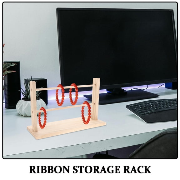 BESTYASH Natural Wood Ribbon Storage Shelf for Craft Room Ribbon Display Stand