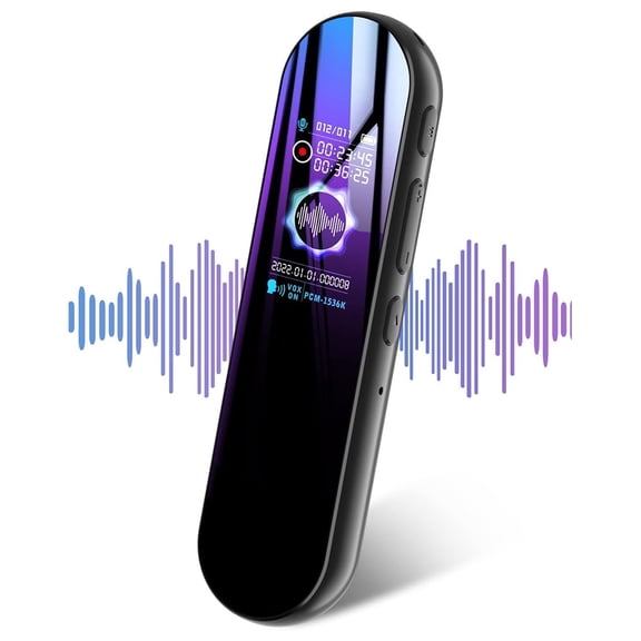 Mini Digital Voice Recorder Dictaphone - 1-Button Recording, Dual Mic Noise Cancellation, 24hr Continuous Recording, Password Protection & MP3 Player with 6 EQ Modes