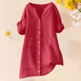 thumbnail image 2 of 3/4 Length Sleeve Womens Tops 2026 Trendy Casual Cotton Linen V Neck Button Up Stand Collar Work Tshirt Womens Blouses, 2 of 4