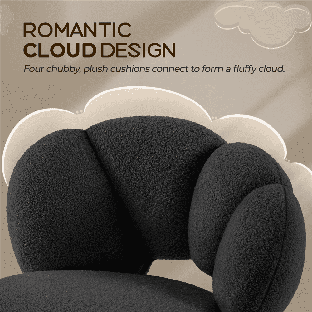 Alden Design Upholstered Desk Chair with Cloud Shaped Backrest, Black