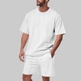 thumbnail image 2 of FRSASU Men's Casual Jacquard Knit Short Sleeve T Shirts and Shorts Summer Beach Vacation 2 Piece Outfit Lounge Workout Sets White, 2 of 6