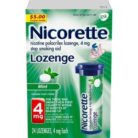 Nicorette Nicotine Lozenge, Stop Smoking Aid, 4 mg, Mint Flavor, 24 (Best Over The Counter Stop Smoking Aid)
