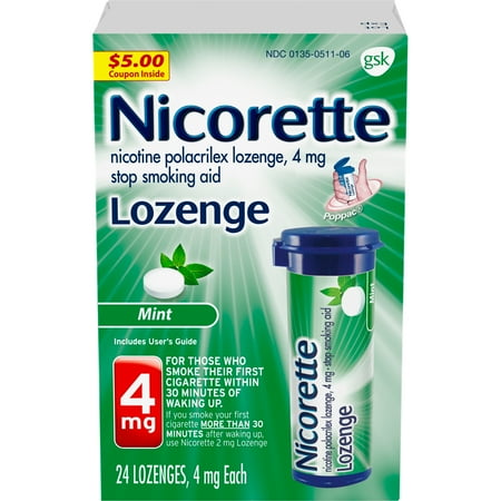 - Nicorette Nicotine Lozenge, Stop Smoking Aid, 4 mg, Mint Flavor, 24 count
