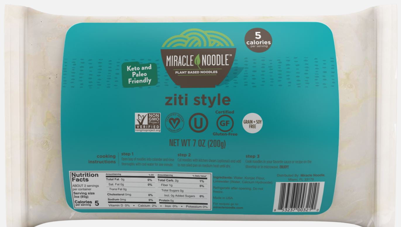 Miracle Noodle Shirataki Pasta, Ziti, 7 Oz, 6 Pack