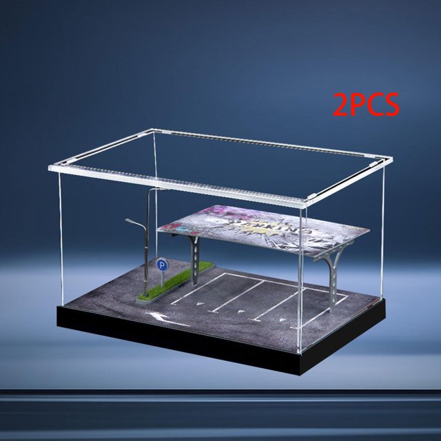 2x Estacionamiento de Simulación 1/64 con Luces LED, Decoración de , , Caja de Recogida de Polvo de Acrílico CUTICAT Estacionamiento de simulación