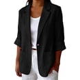 thumbnail image 3 of Women's Long Sleeve Regular Fit Single Breasted Turndown Collar Pocket Linen Blazer Jacket Comfy Office Business Casual Daily Wear Streetwear | CSEONE,Black M, 3 of 8