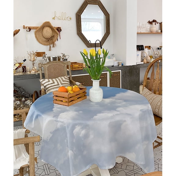 Clouds Tablecloth Square Table Cloth 54x54, Waterproof Tablecloth Outdoor Table Cloth, Blue White Sky Natural Landscape Washable Table Cover for Kitchen Dining Party