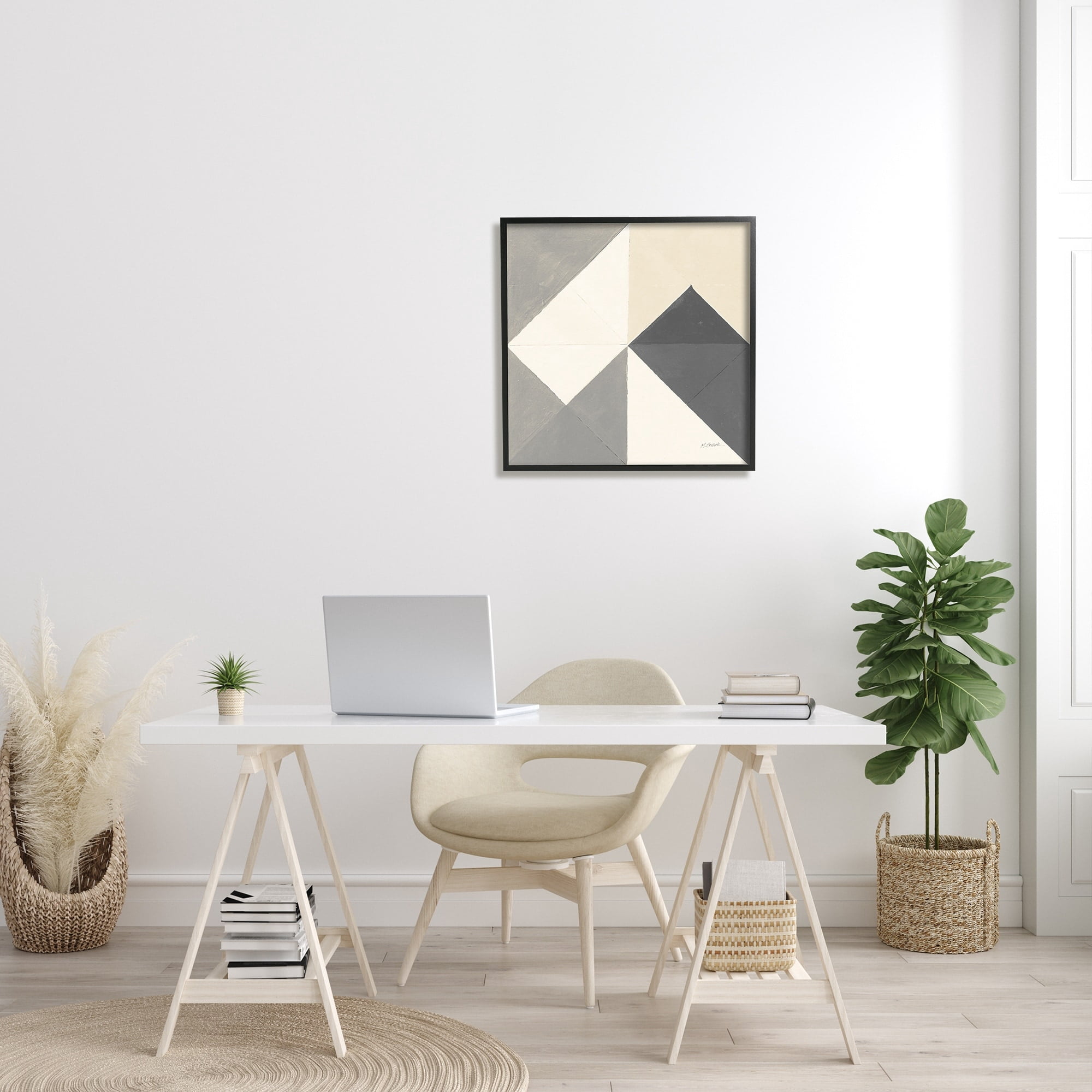 Stupell Industries Vintage Geometric Shapes Abstract Arrangement Beige Grey, 24 x 24, Design by Mike Schick