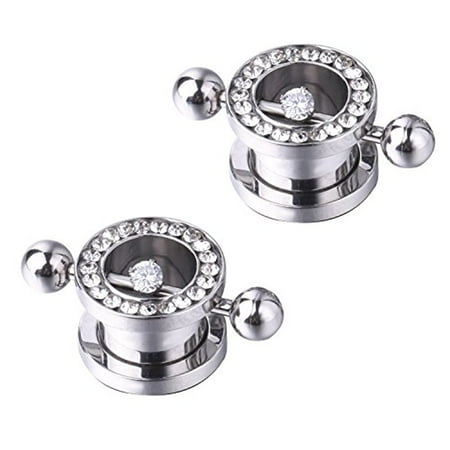- BodyJ4You 2PCS Ear Gauges 0G (8mm) Screw Fit Tunnels Stainless Steel CZ Jeweled Ear Plug with Barbell