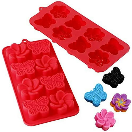 Webake Chocolate Molds Silicone Candy Mold for Jelly, Jello, Keto Fat bombs, Hard Candy, Soap, Resin, Flower and Butterfly Pack of 2
