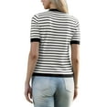 thumbnail image 3 of Striped Cardigan for Women's Short Sleeve Button Down Knitted Sweater Casual Crew Neck Tops XS Black White Stripe, 3 of 6