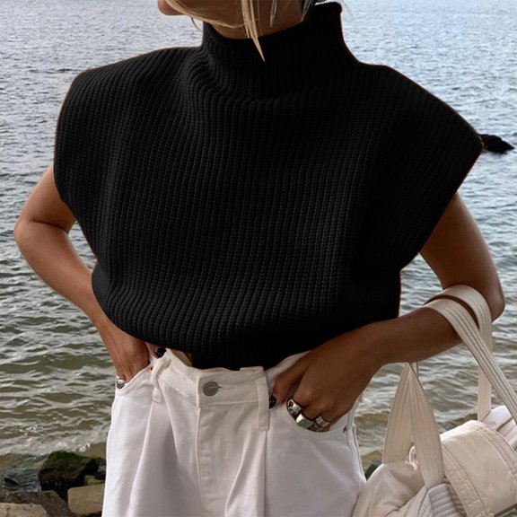 WNEGSTG Sweater for Women Autumn and Winter Solid Color Woolen Sweater Sexy Temperament Turtleneck Short Sleeved Sweater Top