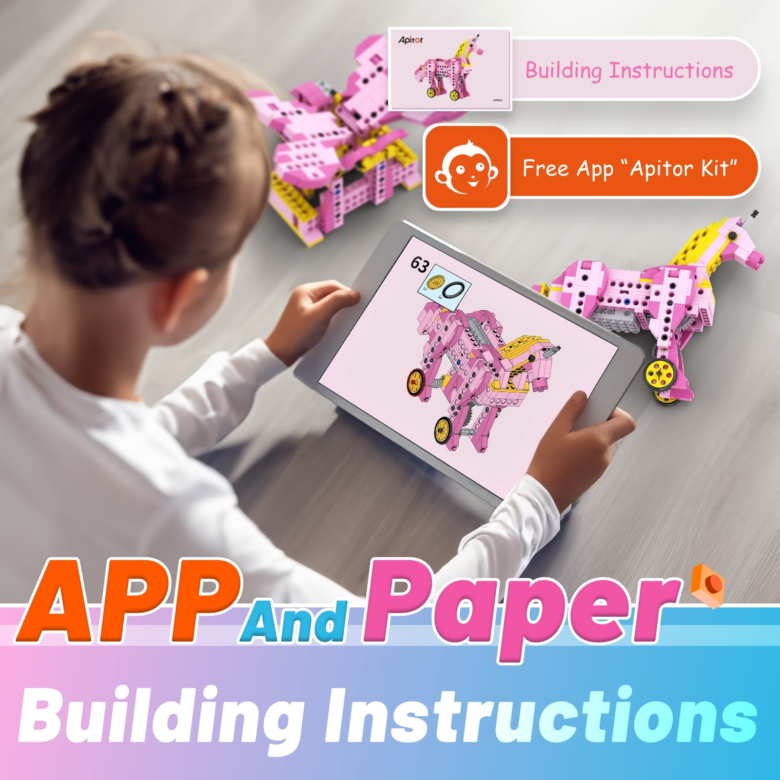 Apitor Robot G STEM Toys for 6 7 8 9 10 Year Old Girl, 8 in 1 Electric Building Toys for Kids 6-8 8-10, Educational Stem Construction Toys Set for Girls 6-12 Christmas Birthday Gift