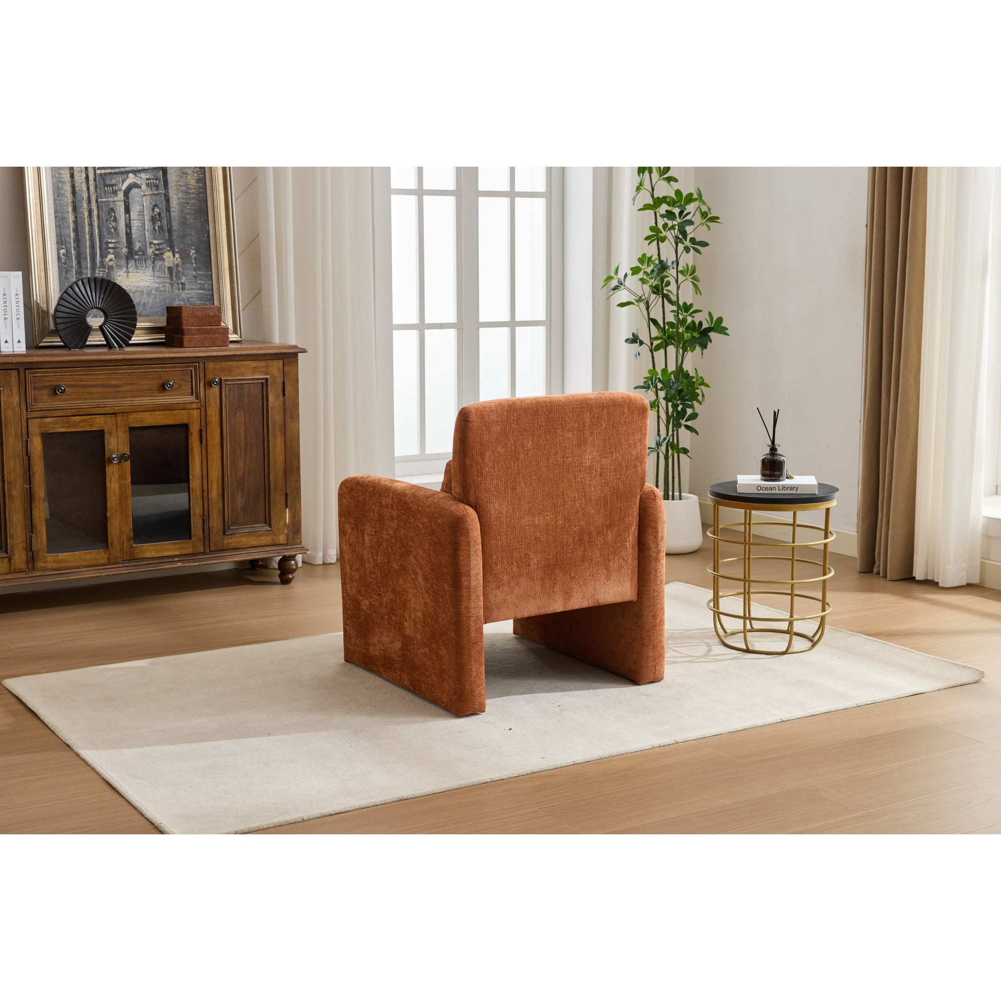 Accent Chair, Armchair, Chenille Chair&nbsp;Modern Upholstered Fabric Accent Armchair with Solid Wood Frame for Living Room, Bedroom, Apartment, Orange