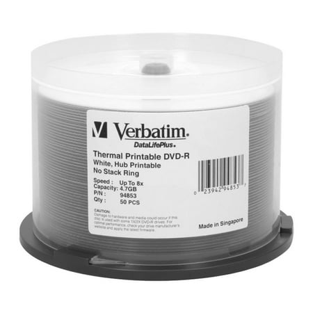 Verbatim DVD-R 4.7GB 8X DataLifePlus White Thermal/Hub Printable - 50pk Spindle