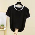 thumbnail image 2 of Annhoo Pajama Tops for Women Spring Summer Block Color Crewneck Loose Short Sleeve Shirts Soft Comfy Clothes, 2 of 5