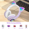 thumbnail image 2 of Rirool Cat Ear Bluetooth Headphones for Kids Girls - Wireless Headset w/Mic, 94dB Volume Limit, LED Lights, Foldable, for School/Travel Purple, 2 of 10