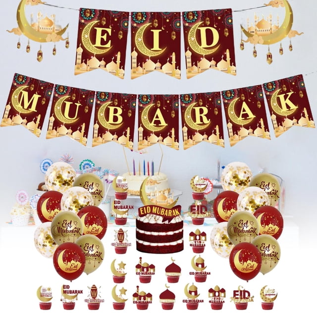 Globos de pancarta de Eid Mubarak, decoraciones de bricolaje para fiestas, suministros para festivales musulmanes de Ramadán, accesorios de fotos islá 18 globos perfecl Globos Eid Mubarak