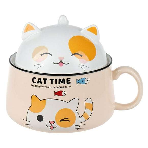 Cuenco de instantáneos perfecl con tapa gato amarillo