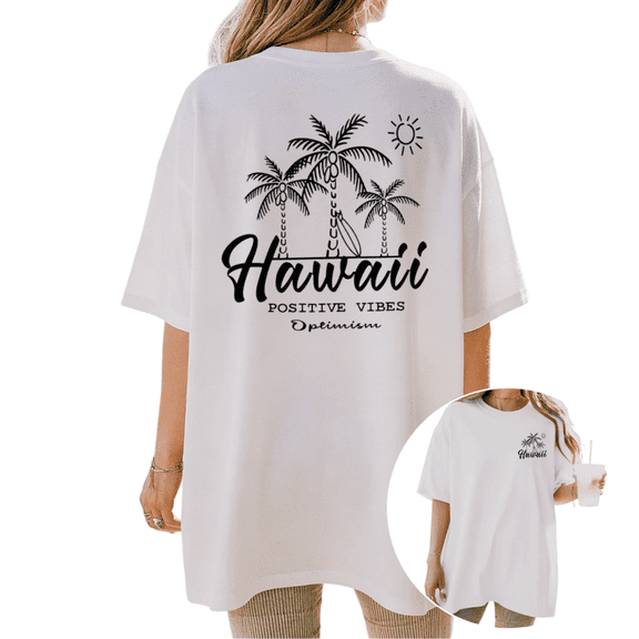 Cozymy Women's Tropical Hawaii Optimism Oversized Graphic Short Sleeve T-Shirt Soft Cotton Crewneck Tee