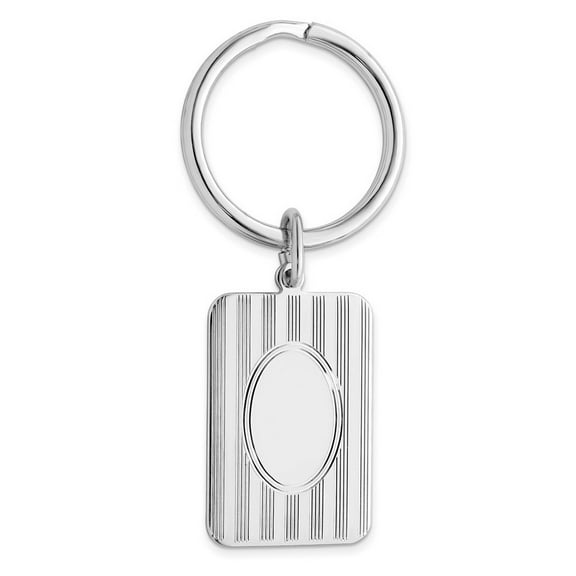 Solid Polished Patterned Silver Plated and Rhodium Horizontal Lines Key Ring - Key Chain for Men