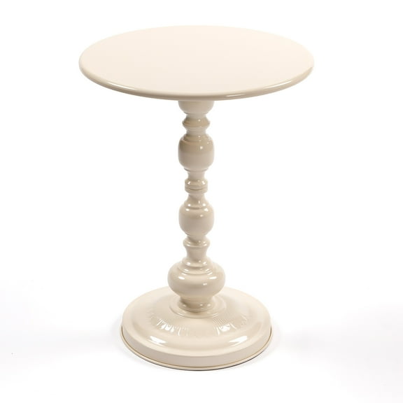 15.7" Round Vintage Metal Side Table - Cream White Accent Table for Living Room & Bedroom