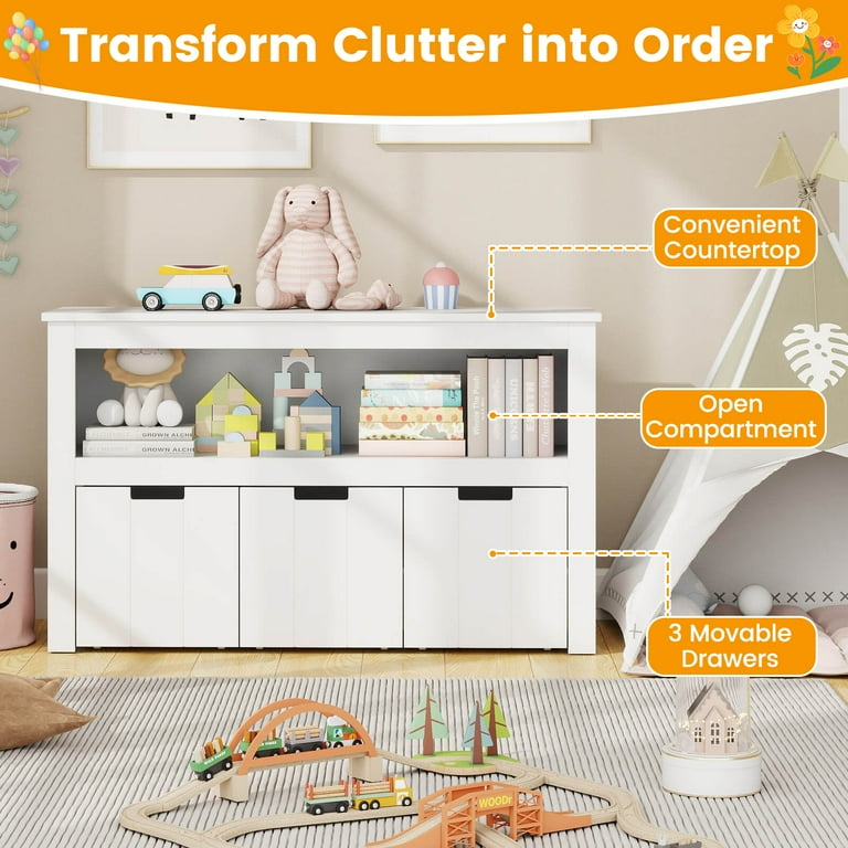 Costway Kids' Bedroom Toy Storage Organizer, 3 Drawer Chest w