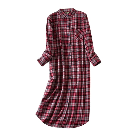 vigerkar Women's Button Down Flannel Nightgown Long Sleeve Full Length Pajama Top (Grey, M)