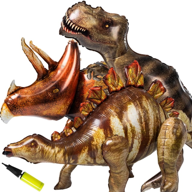Juego de globos inflables con forma de dinosaurio, 3 unidades, con inflador, para fiestas