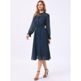 thumbnail image 4 of DARING DIVA Women's Chiffon Sheer Long Sleeve Smocked A-Line Dress L Deep Blue, 4 of 5
