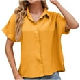 thumbnail image 6 of cfhntfmh Womens Buttons down Shirts Casual Short Sleeve Work Blouses Soft V Neck Collared Solid Summer Tops, 6 of 7