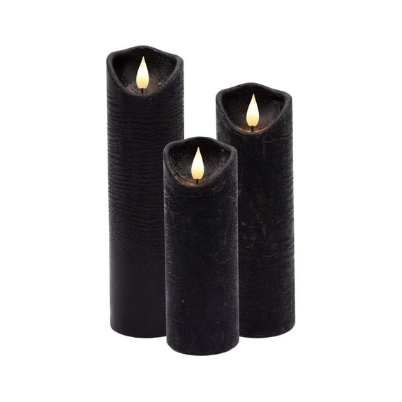 LumaBase Battery-Operated LED Wax Candles with 3D-Wick Flame, Black - Set of 3