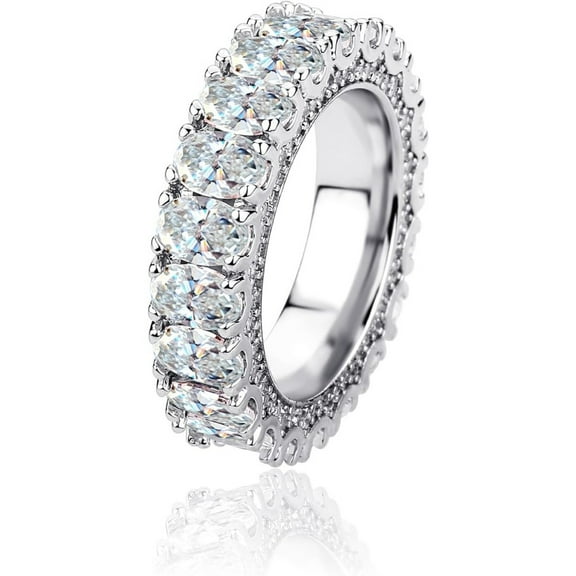14K Gold Oval Cut Mossanite Ring, Hip-Hop Style Densely Set Eternity Ring, A Continual Sparkle for Her Everlasting Love,Father's Day Gift