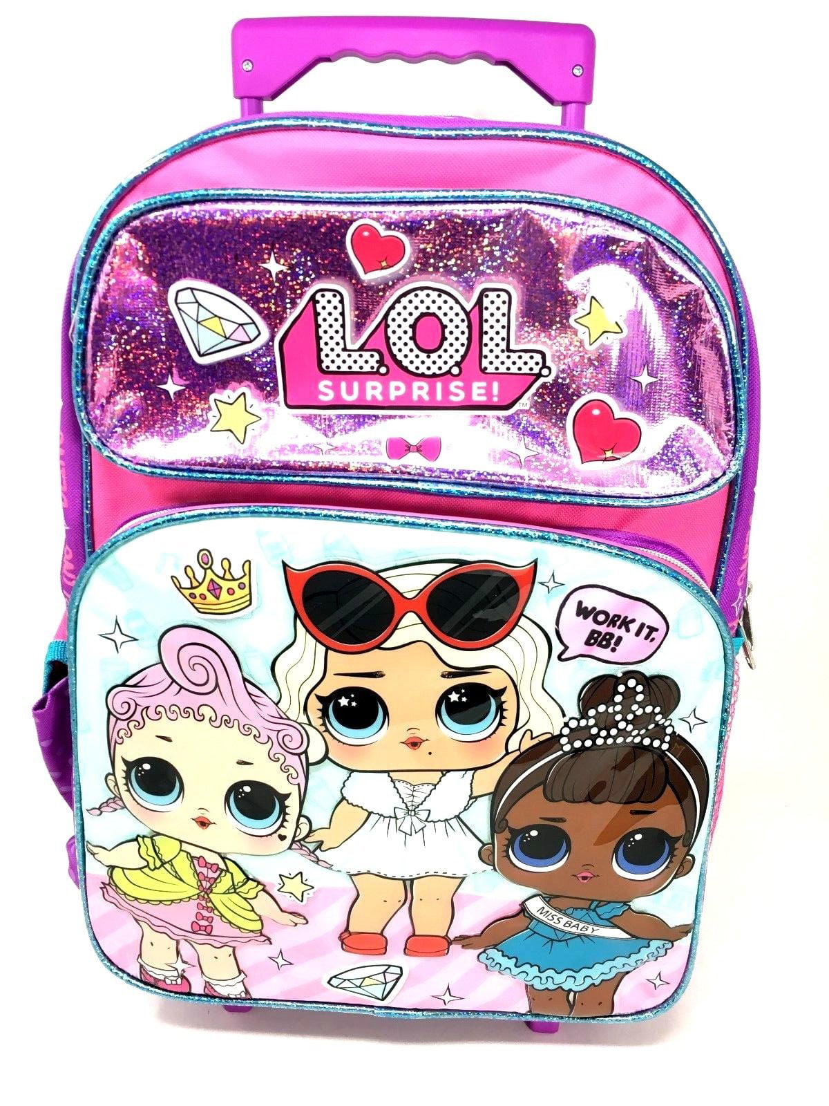 L.O.L Surprise Large School Rolling Backpack 16" Girls Bag Pink LOL 