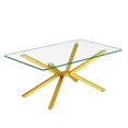 thumbnail image 4 of 39.37 "Mesa de café rectangular transparente de vidrio templado, diseño elegante con patas de metal de oro, mesa de café para sala de estar, 4 of 5